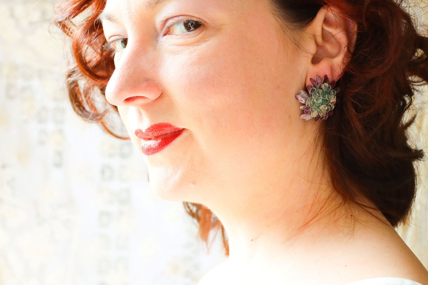 Daisy Earrings : Seaglass & Berry