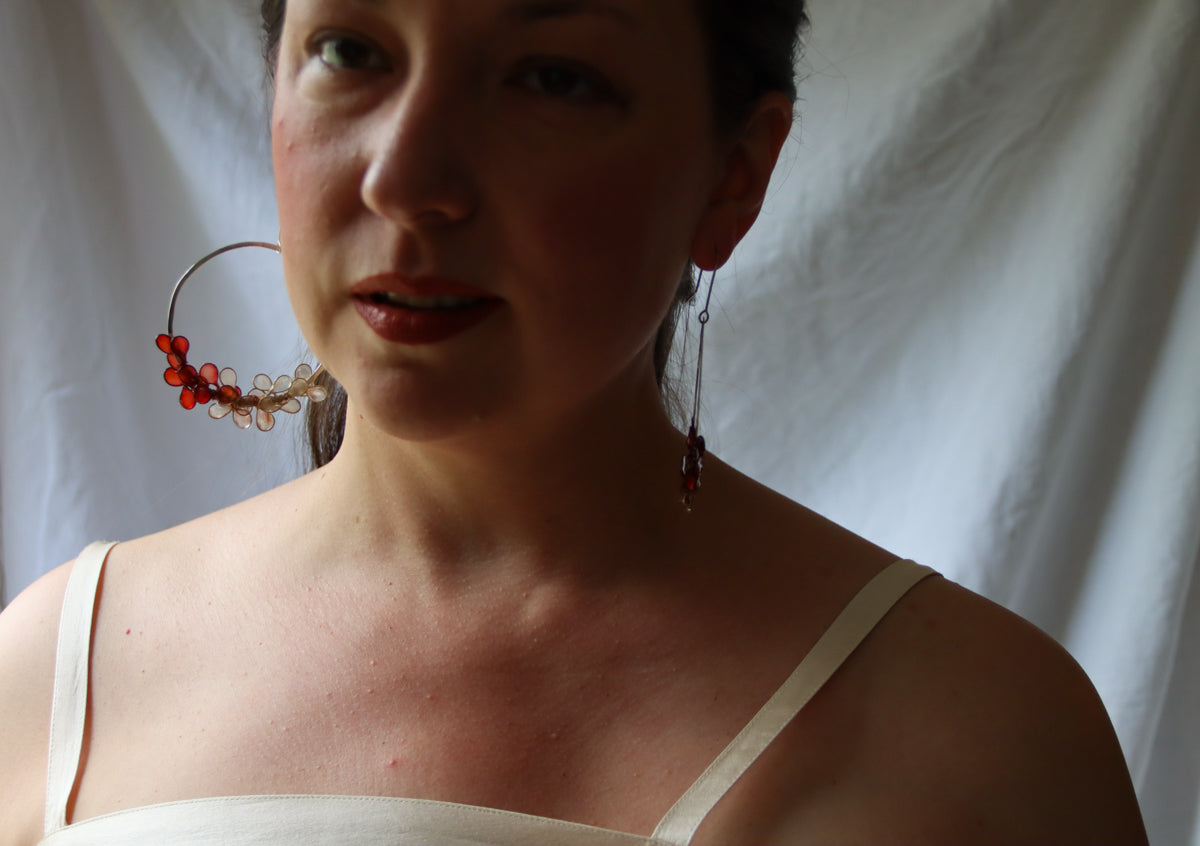 Laurel Earrings, Large : Coral