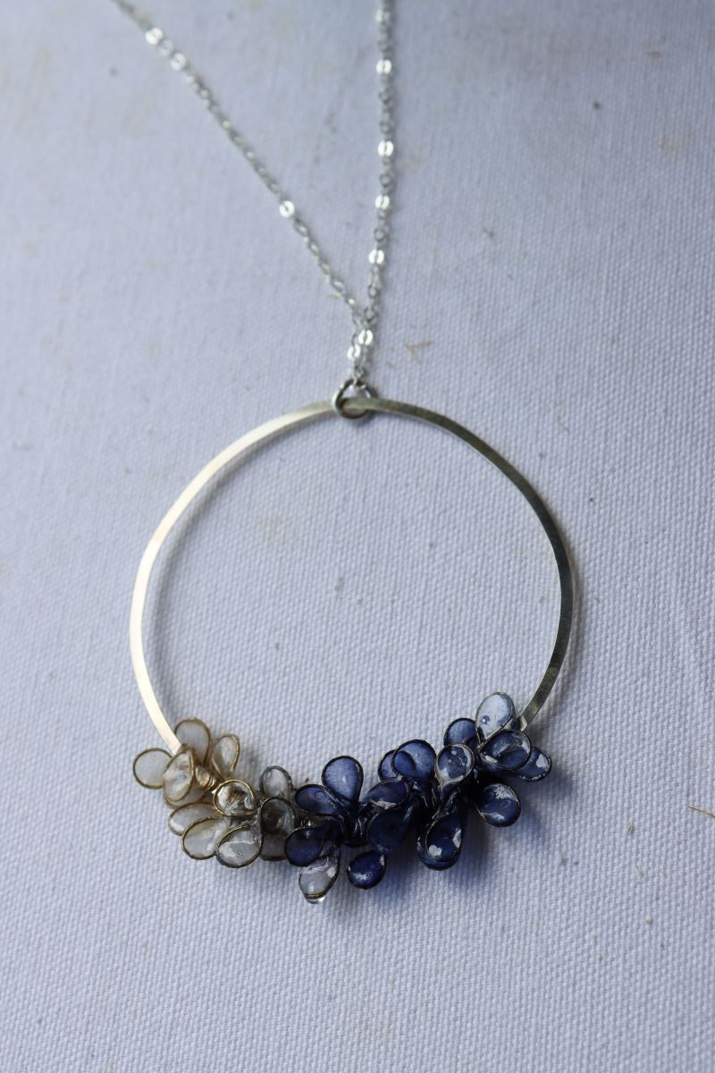 Laurel Necklace, large : silver & indigo