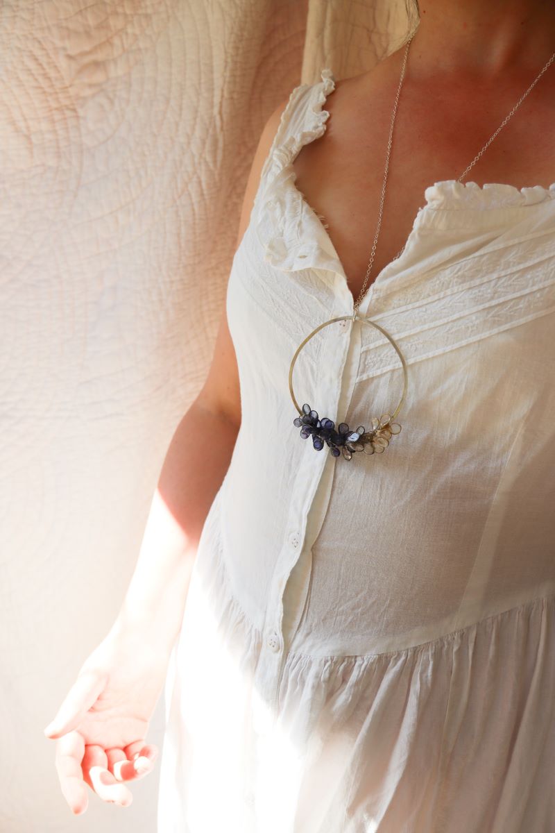 Laurel Necklace, large : silver & indigo