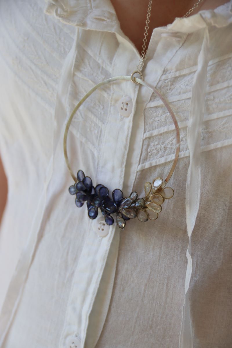Laurel Necklace, large : silver & indigo