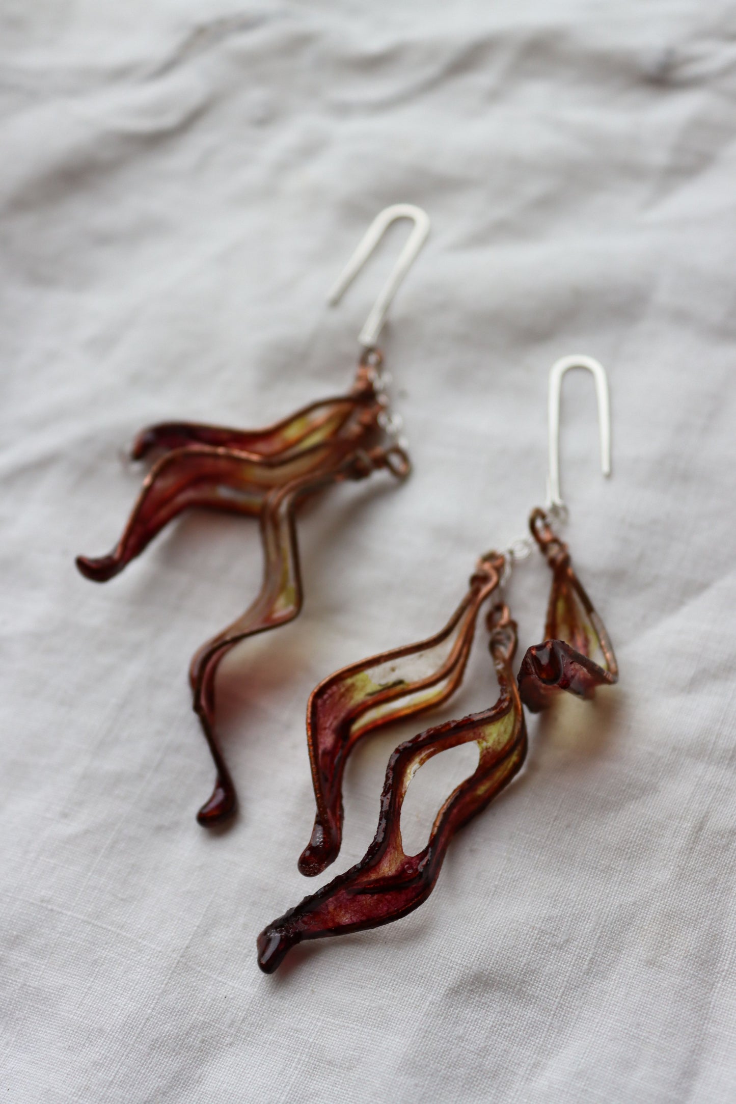 Leaf Cascade Earrings : burgundy