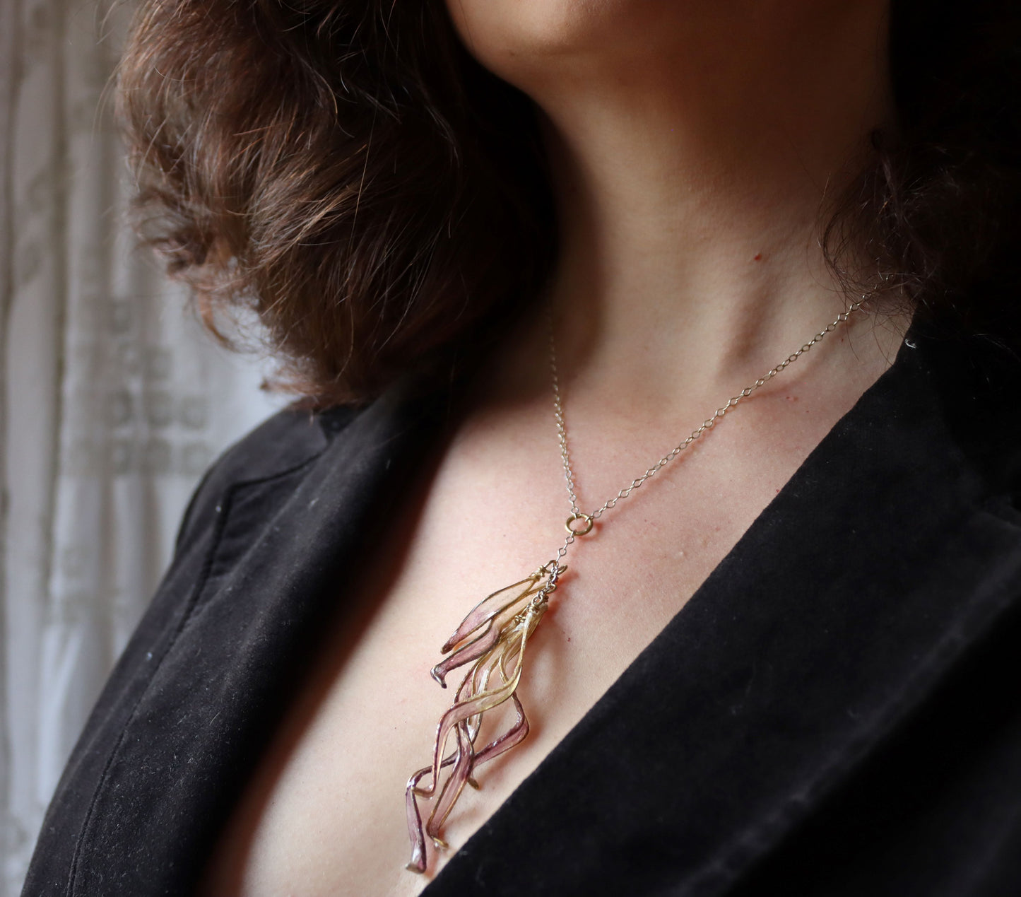 Small Petal Cascade Necklace, lavender