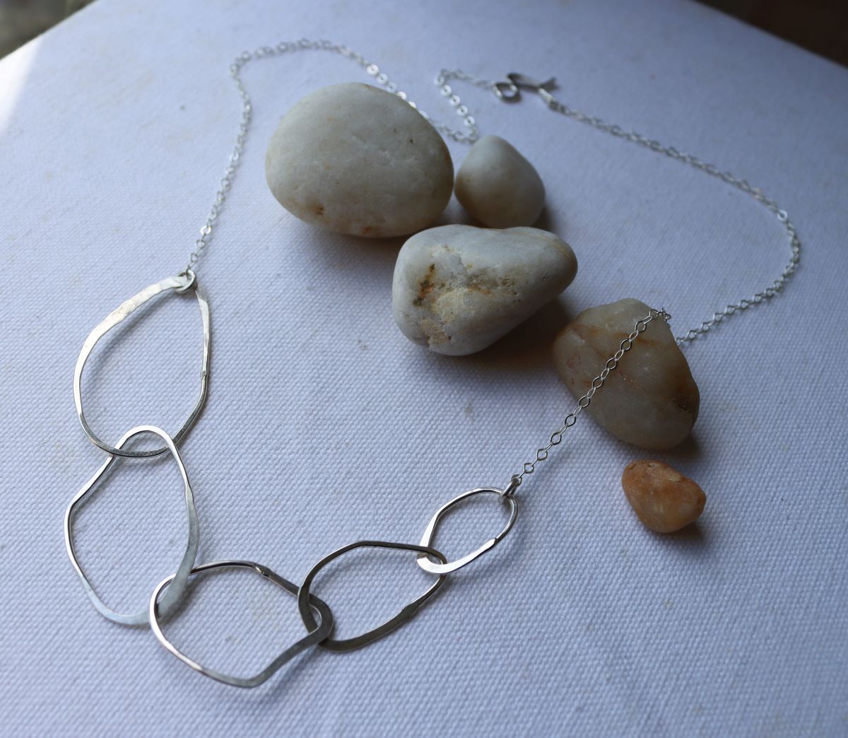 River Stone Necklace, Large, Sterling Silver