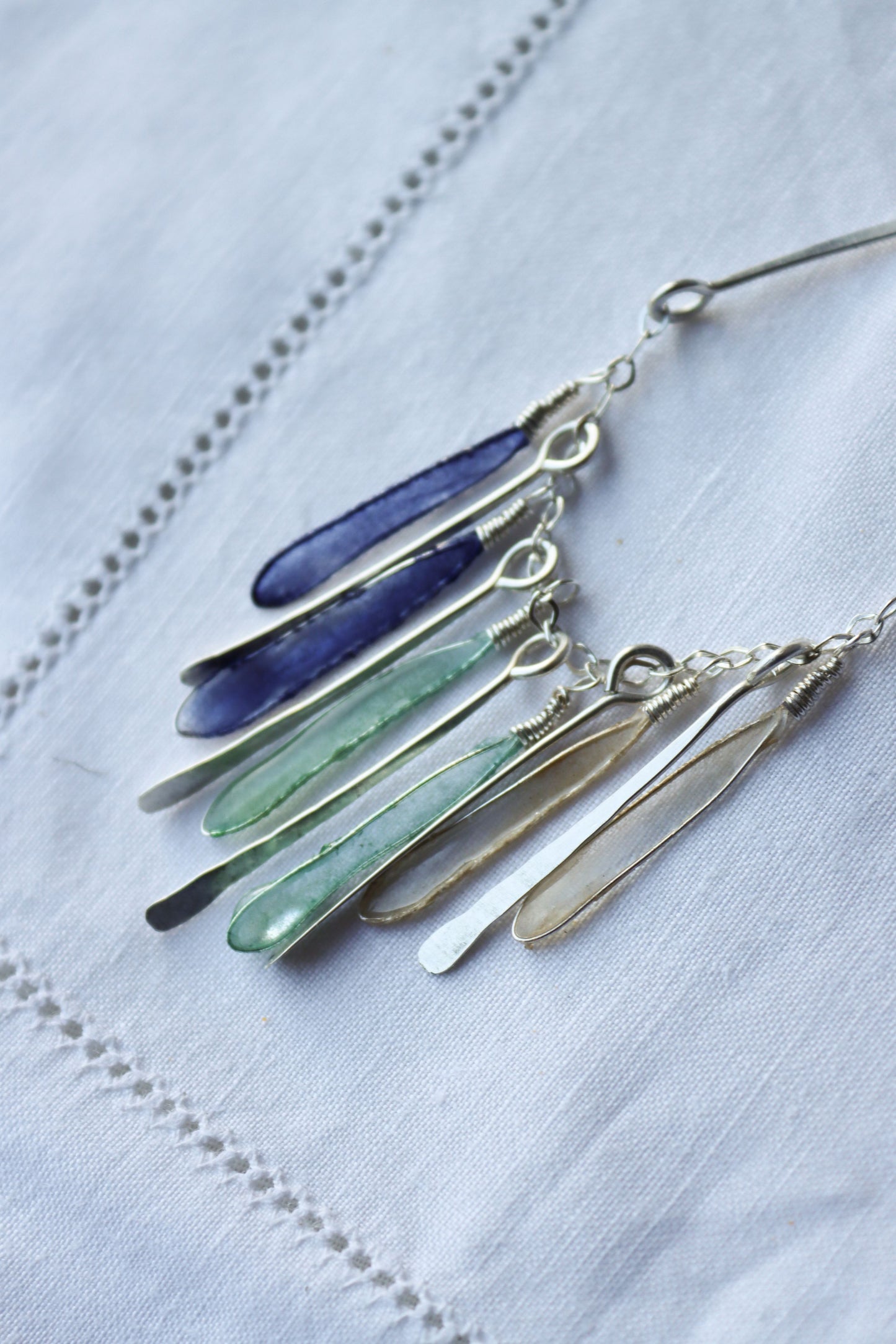 Windchime Earrings : indigo, seaglass, ivory