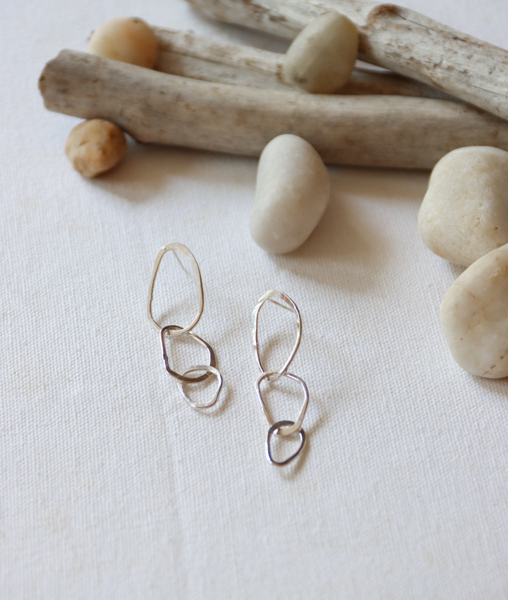 River Stone Earrings, Sterling Silver