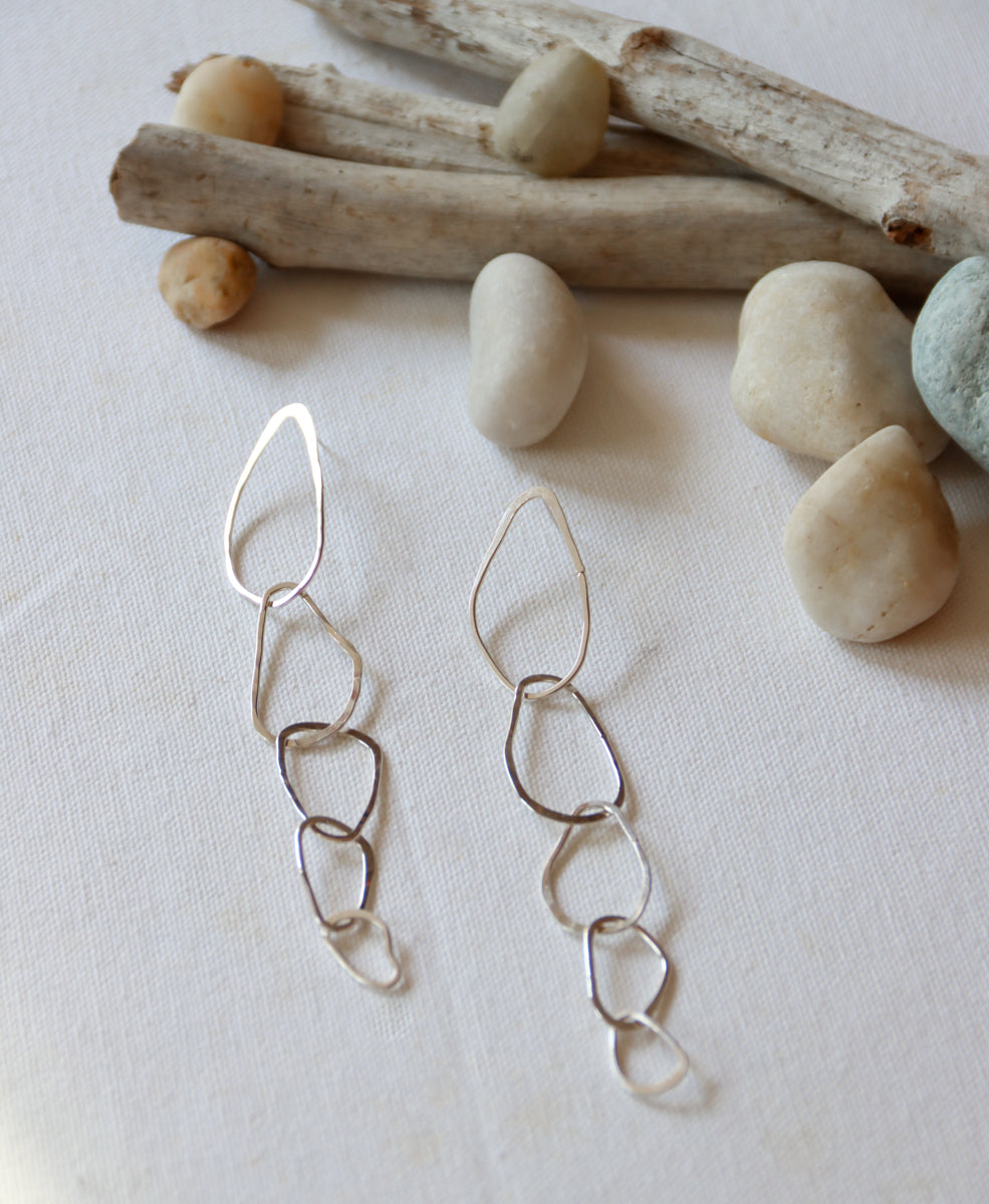 River Stone Earrings, Sterling Silver