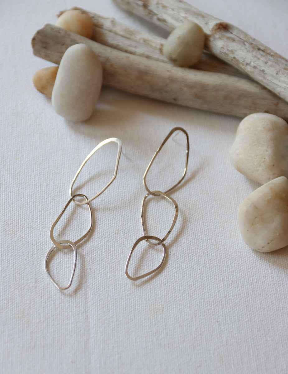 River Stone Earrings, Sterling Silver