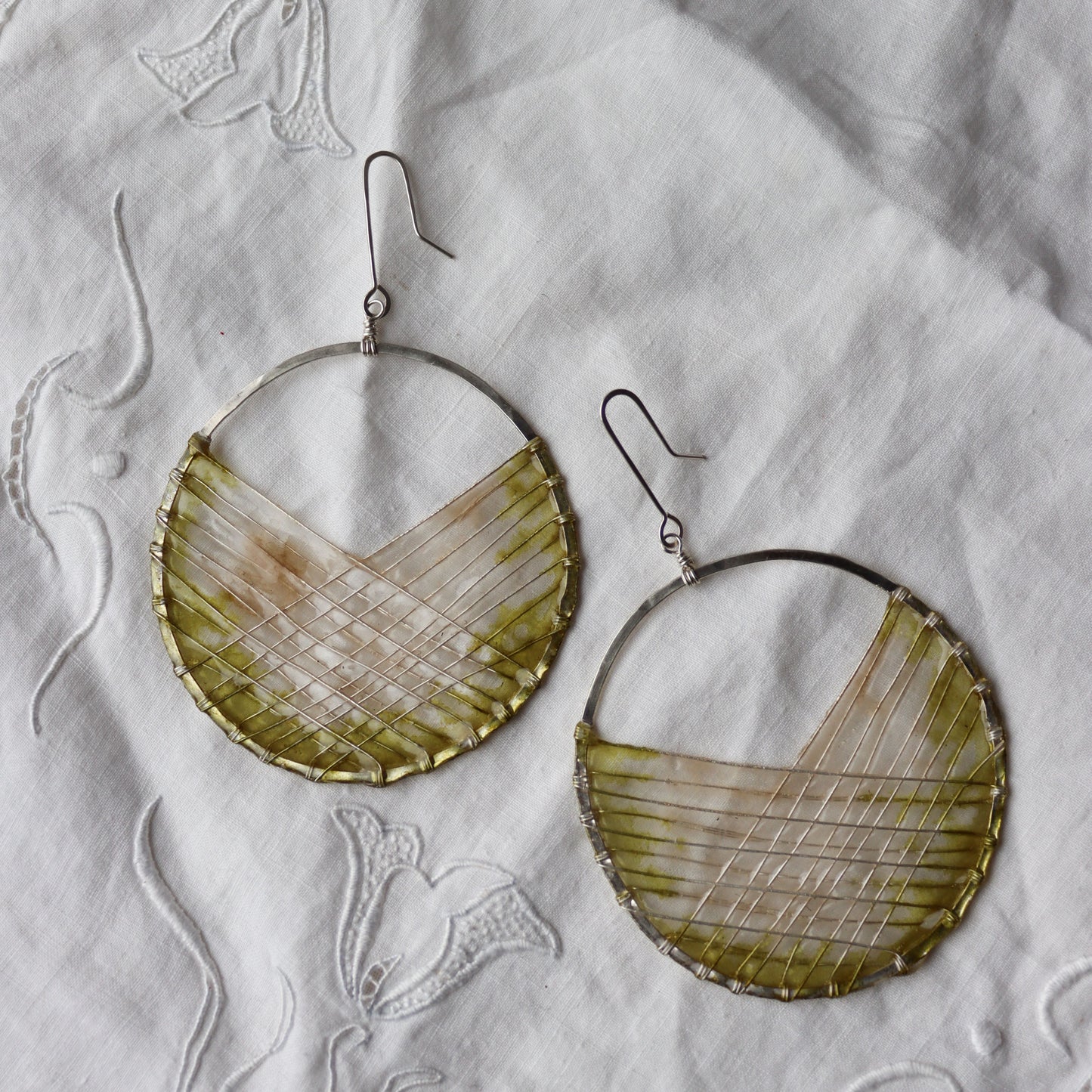 Bird's Nest Earrings : silver & moss (XLg)