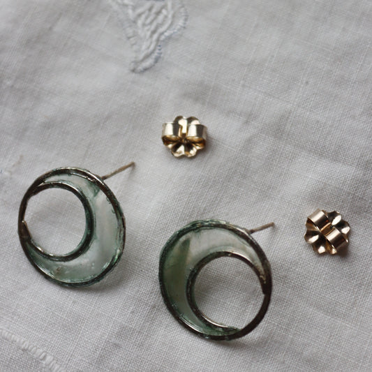 Crescent Moon Earrings, seaglass green