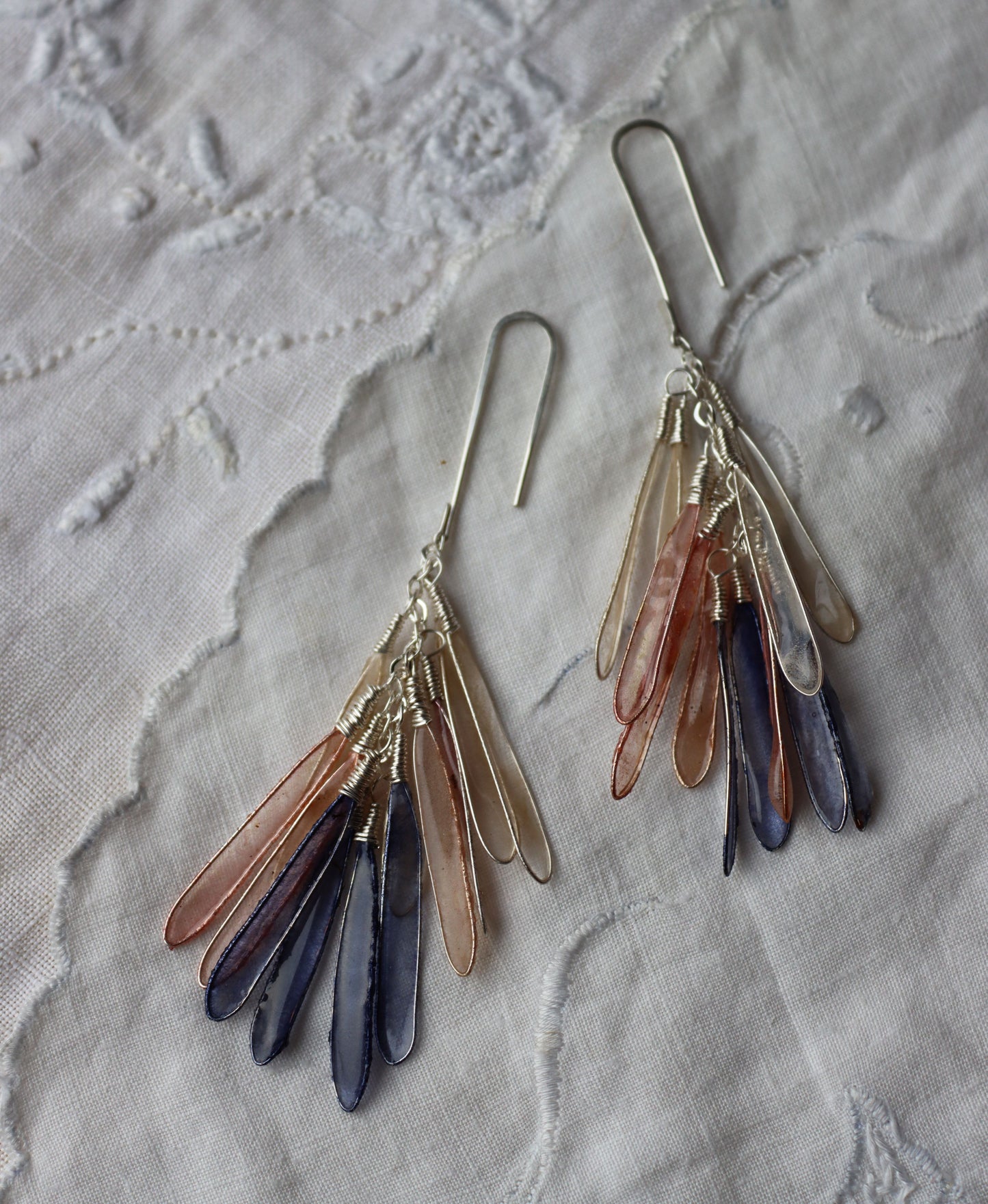 Dragonfly Earrings, indigo & blush