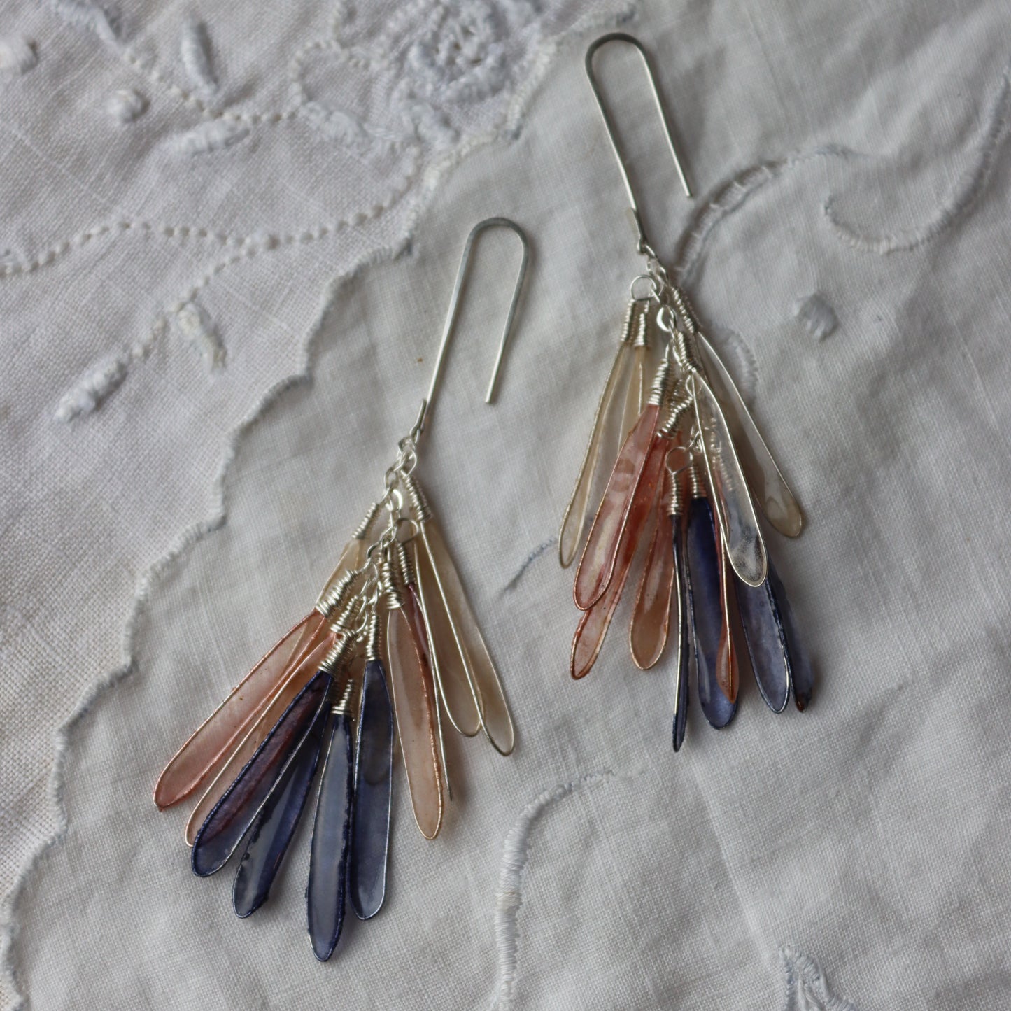 Dragonfly Earrings, indigo & blush