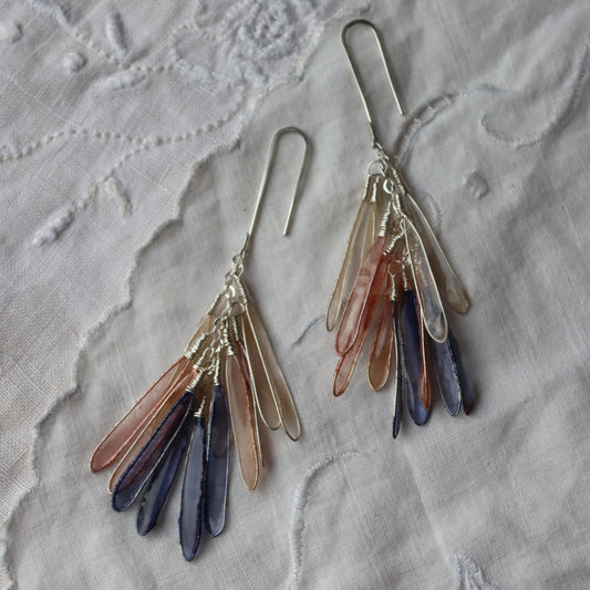 Dragonfly Earrings, indigo & blush