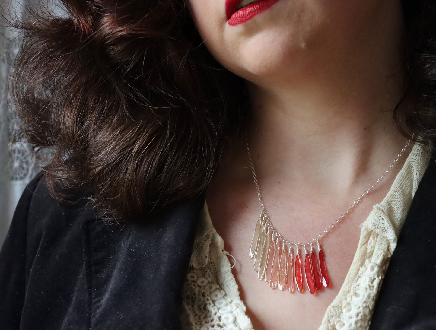 Dragonfly Necklace, coral