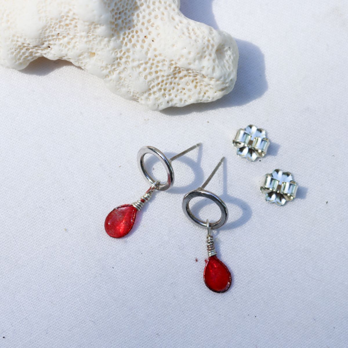 Droplet Earrings, coral