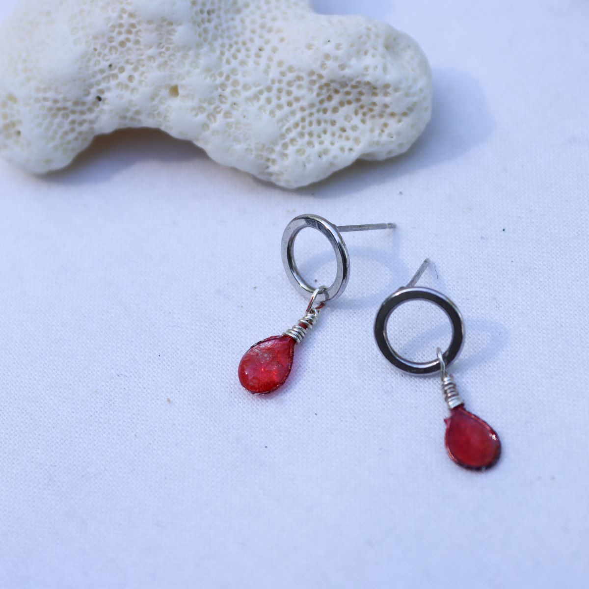 Droplet Earrings, coral
