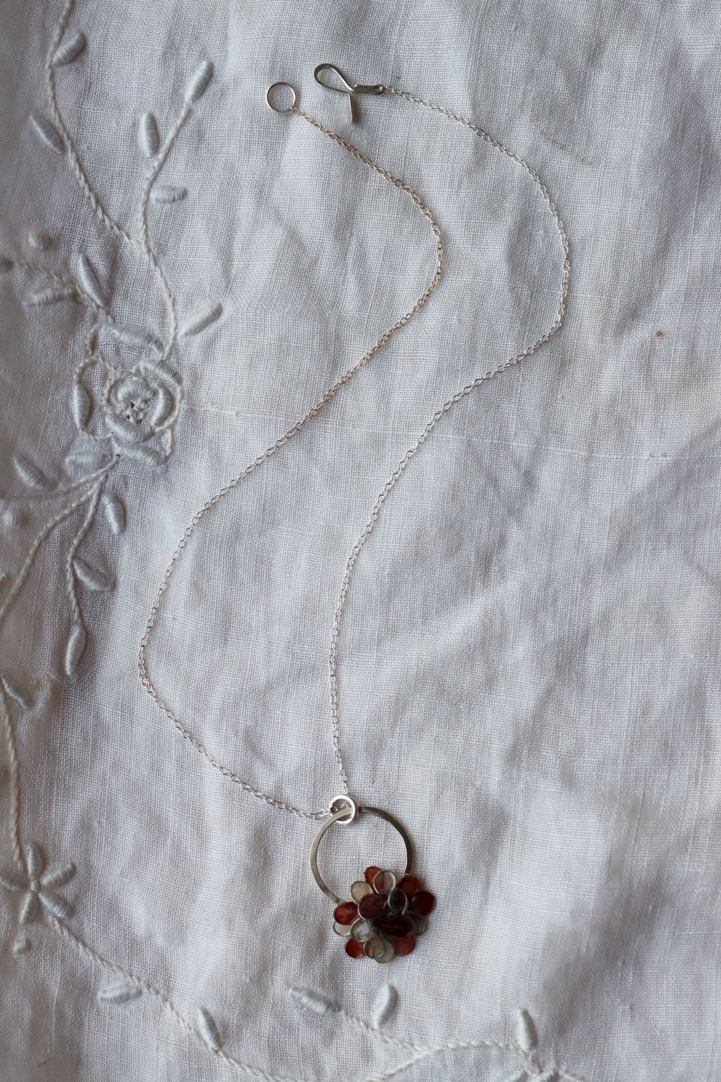 Hydrangea Basket Necklace : silver & burgundy