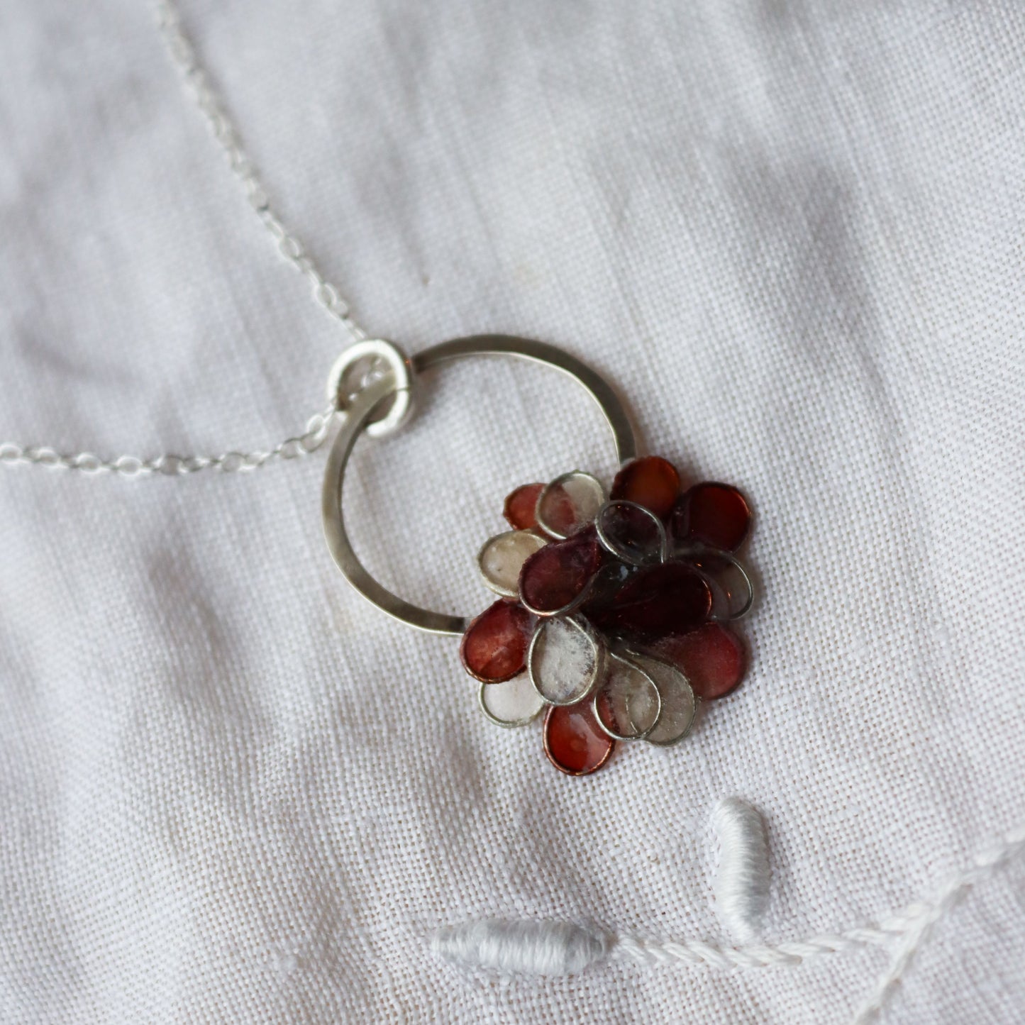 Hydrangea Basket Necklace : silver & burgundy