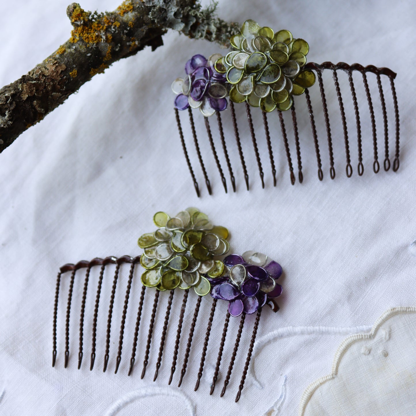 Hydrangea Comb Set : lilac & moss