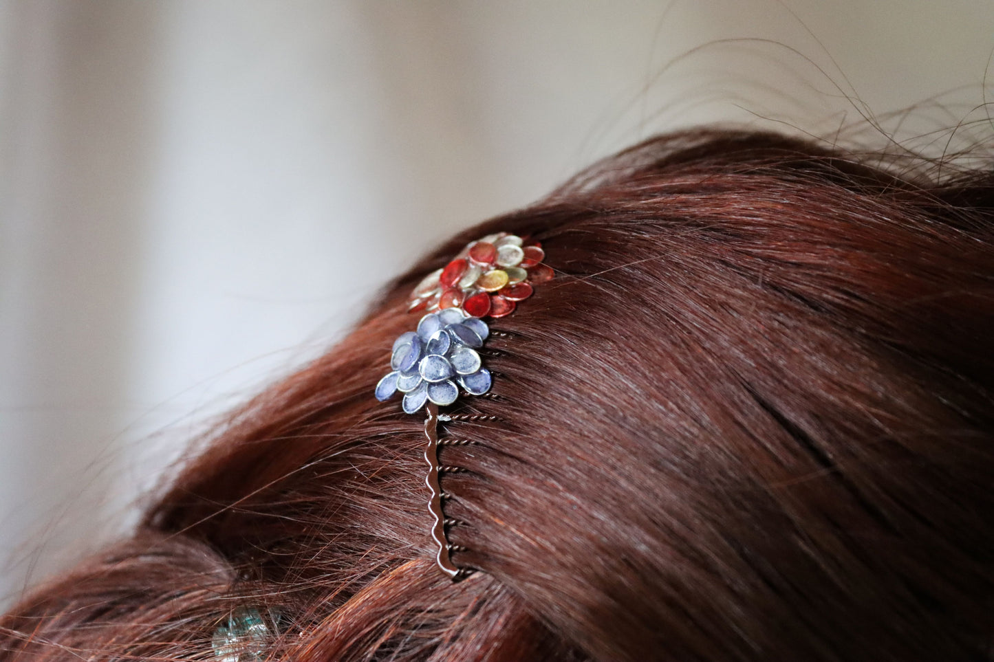 Hydrangea Comb Set : coral & indigo & glacier