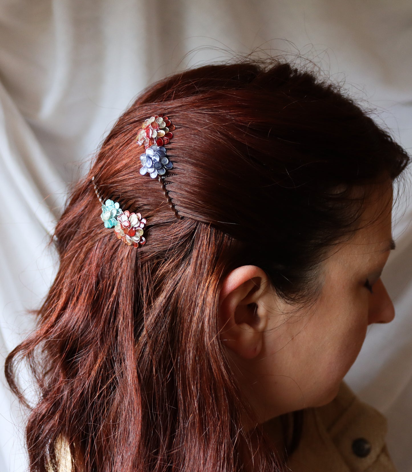 Hydrangea Comb Set : coral & indigo & glacier