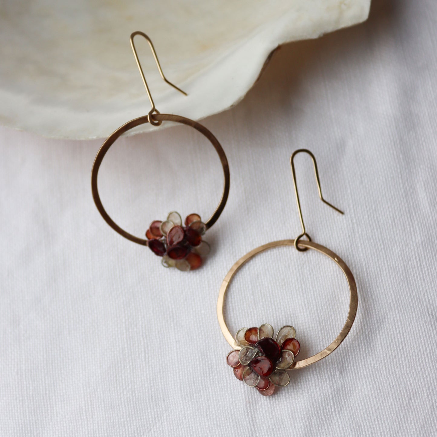 Hydrangea Hoops : gold-filled & burgundy