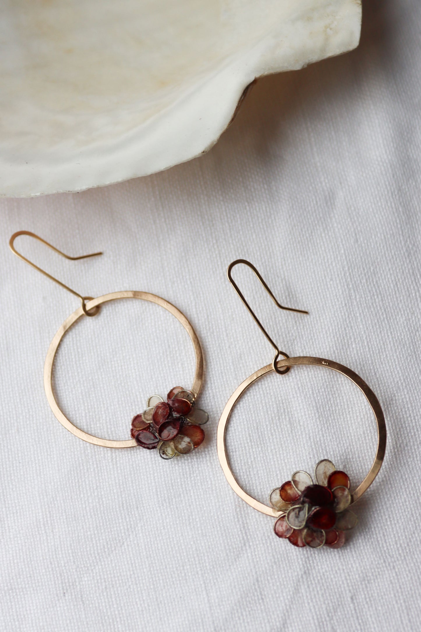 Hydrangea Hoops : gold-filled & burgundy