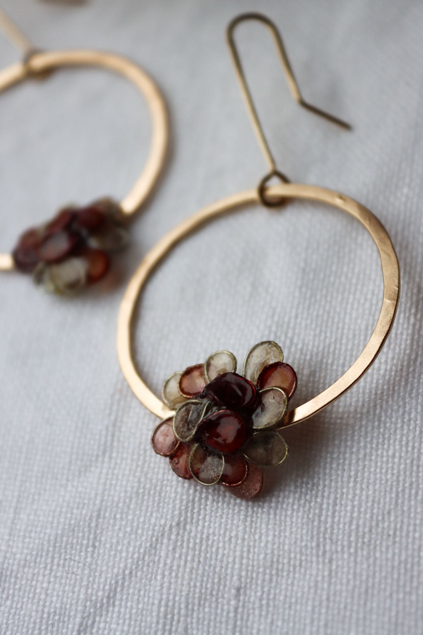 Hydrangea Hoops : gold-filled & burgundy