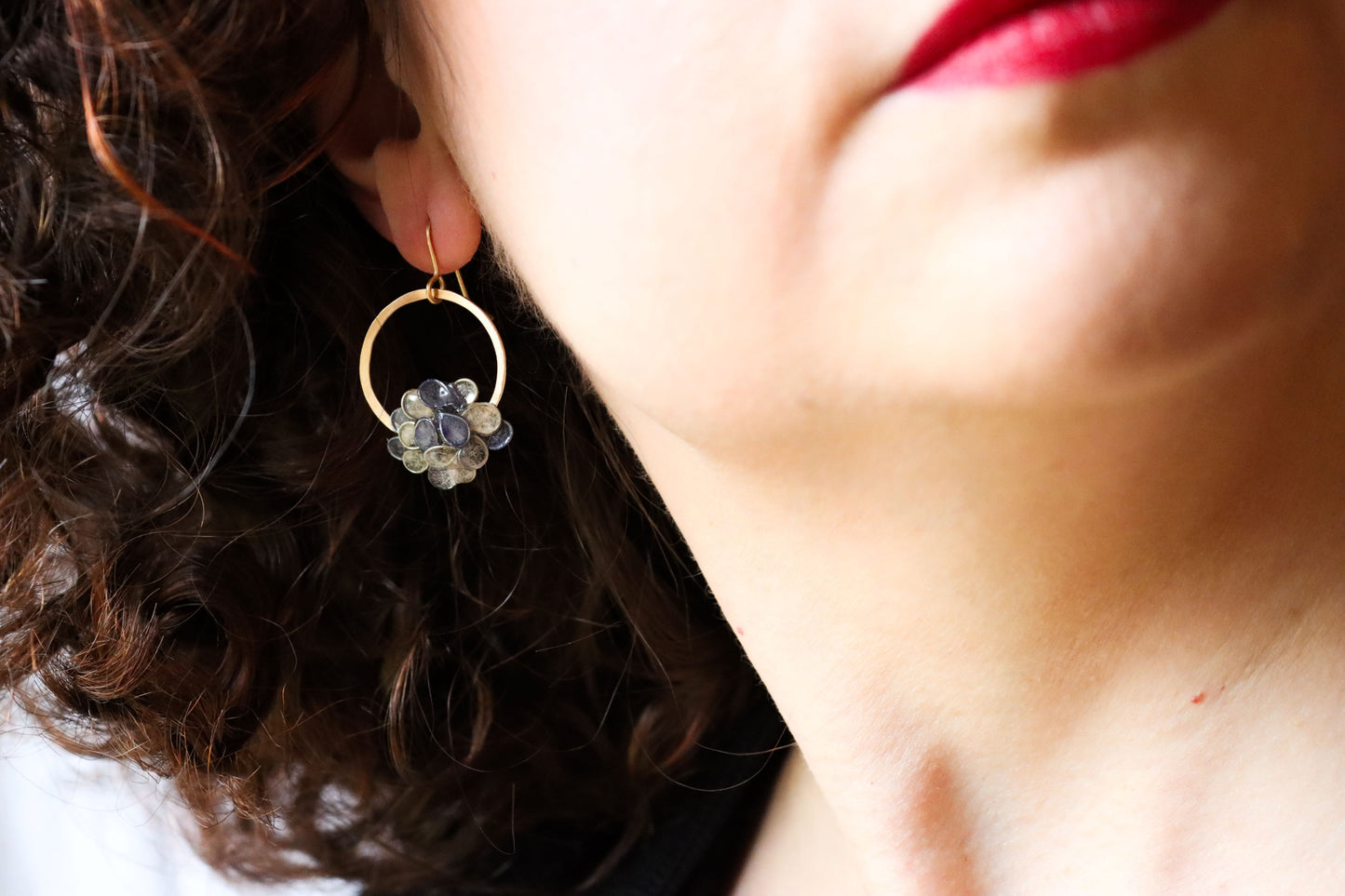 Mini Hydrangea Hoops : gold filled & indigo