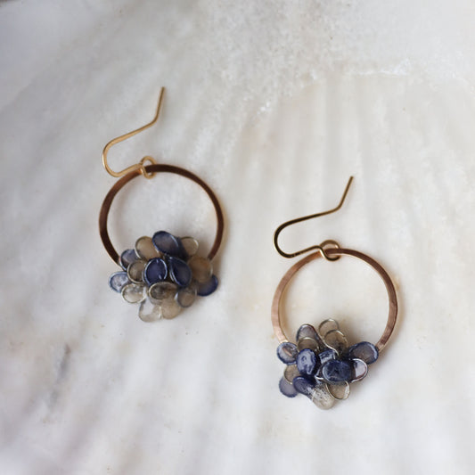 Mini Hydrangea Hoops : gold filled & indigo