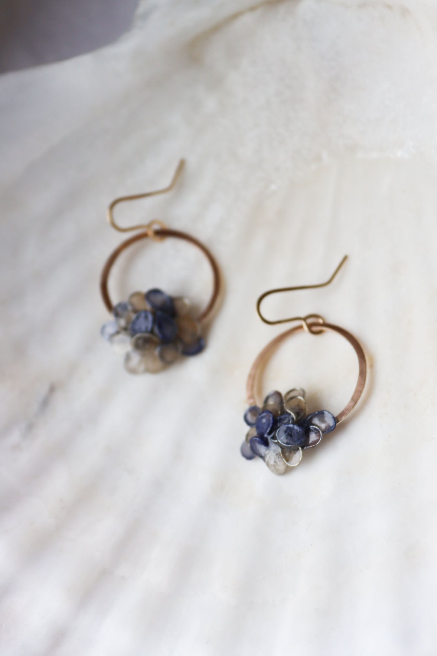 Mini Hydrangea Hoops : gold filled & indigo