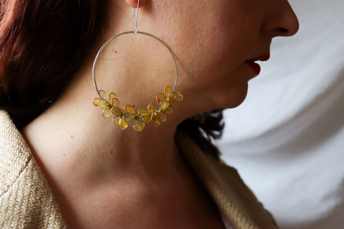 Laurel Earrings, Large : amber