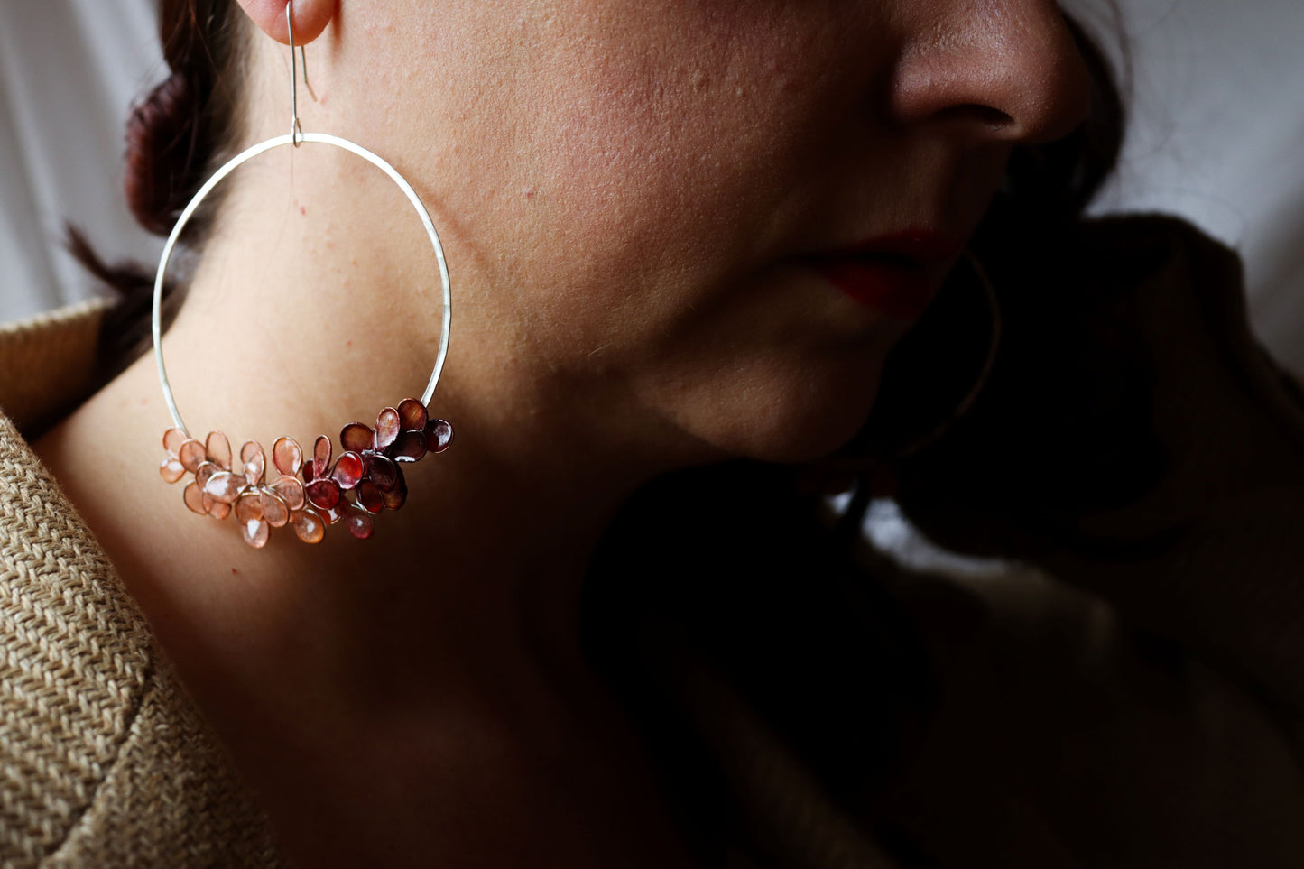 Laurel Earrings, Large : ombre bugundy