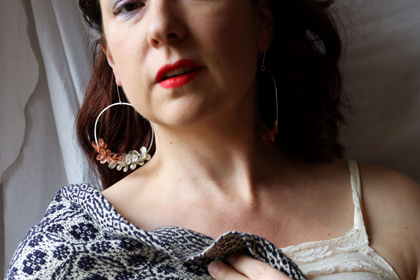 Laurel Earrings, Large : burnt orange & apricot