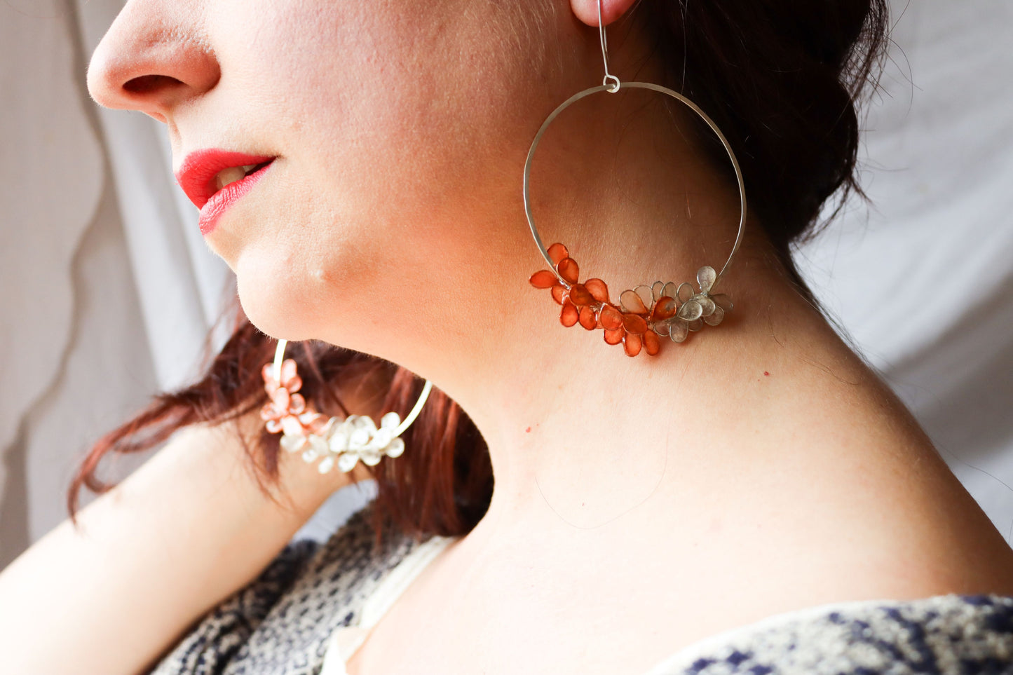 Laurel Earrings, Large : burnt orange & apricot