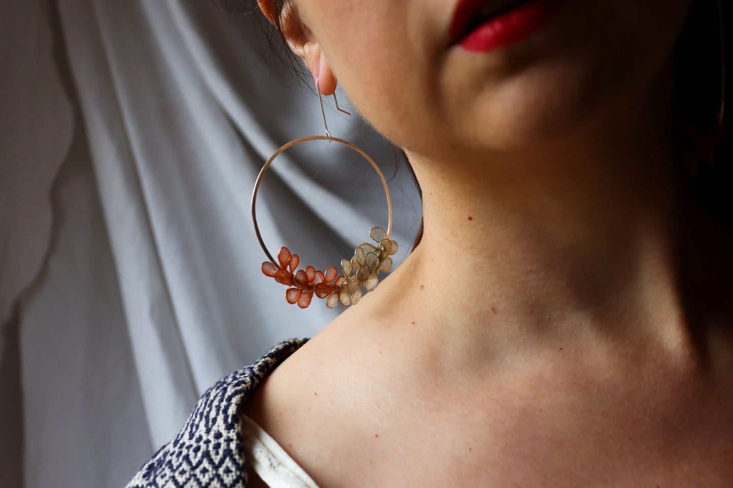 Laurel Earrings, Large : burnt orange & apricot