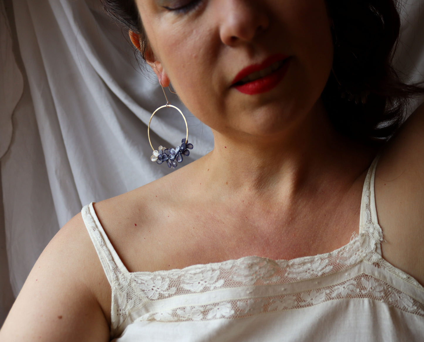 Laurel Earrings, medium : ombre indigo