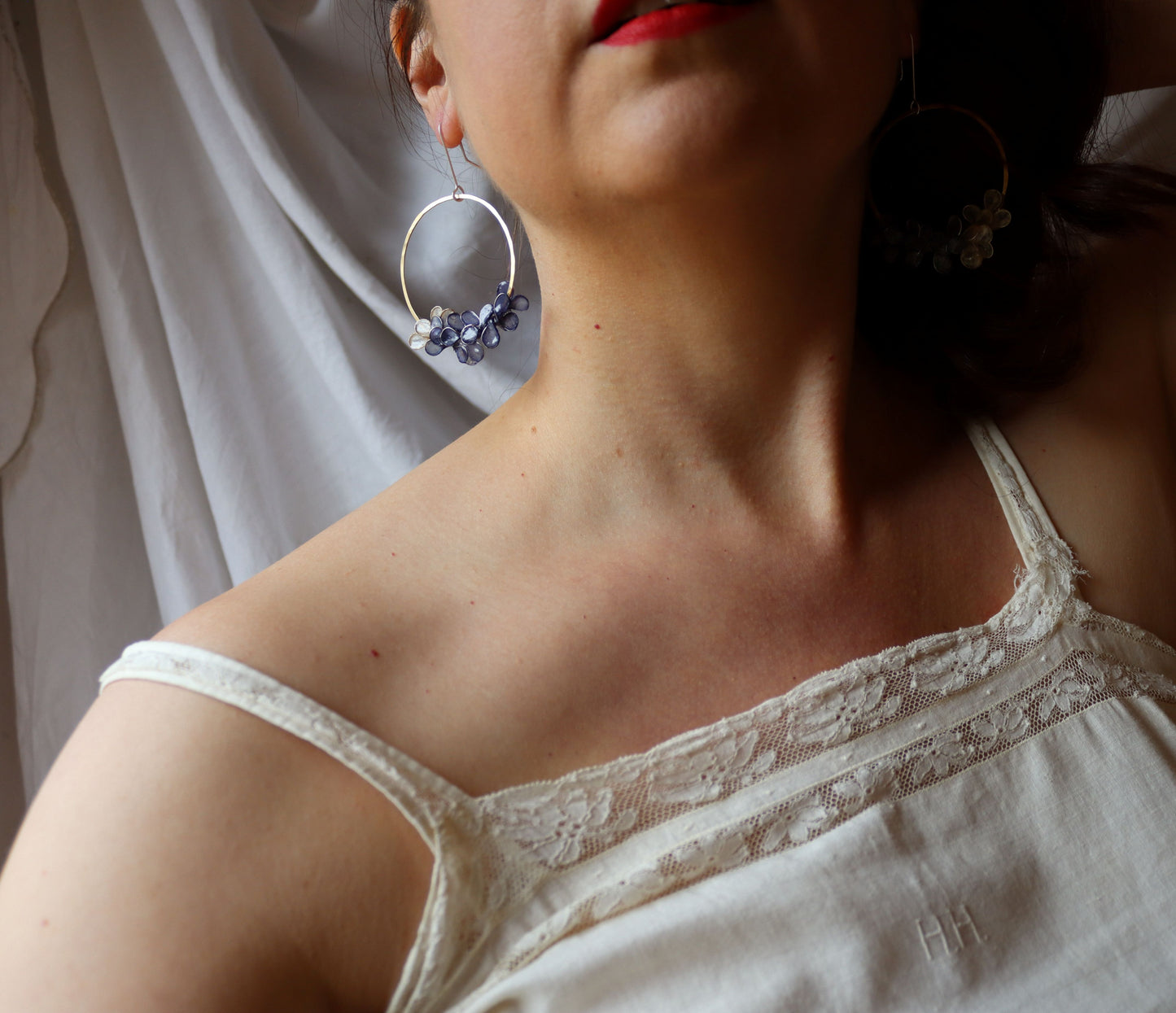 Laurel Earrings, medium : ombre indigo