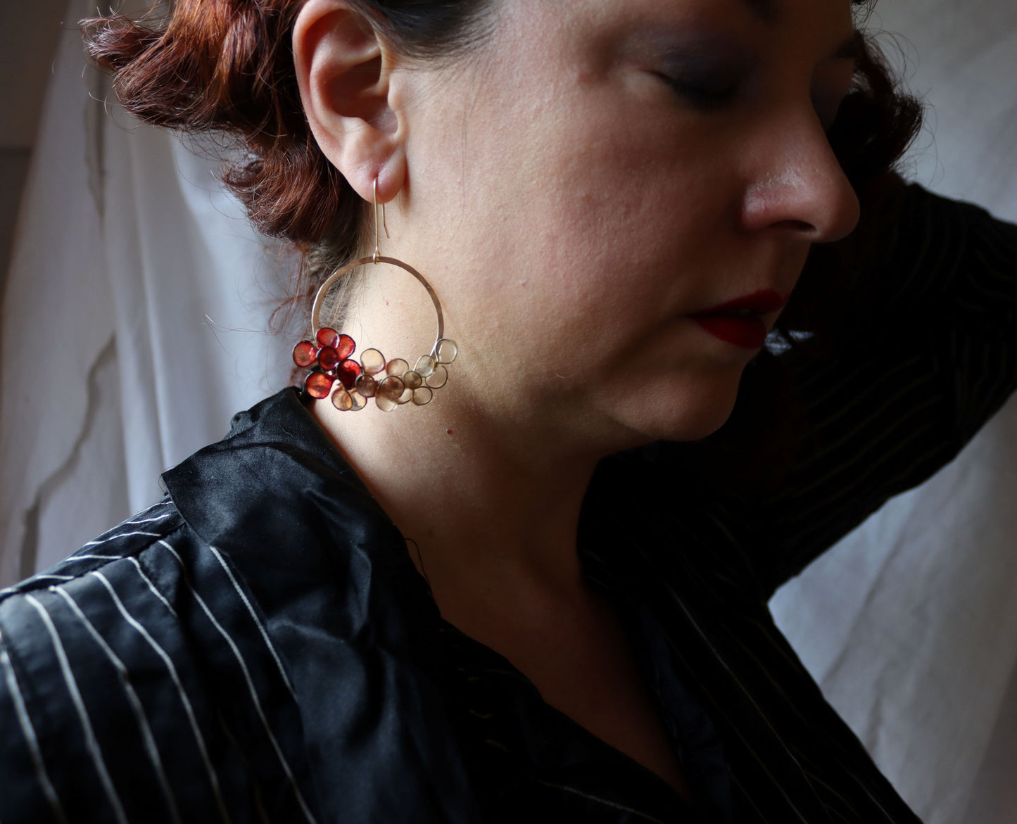 Laurel Earrings, gold filled, ombre coral