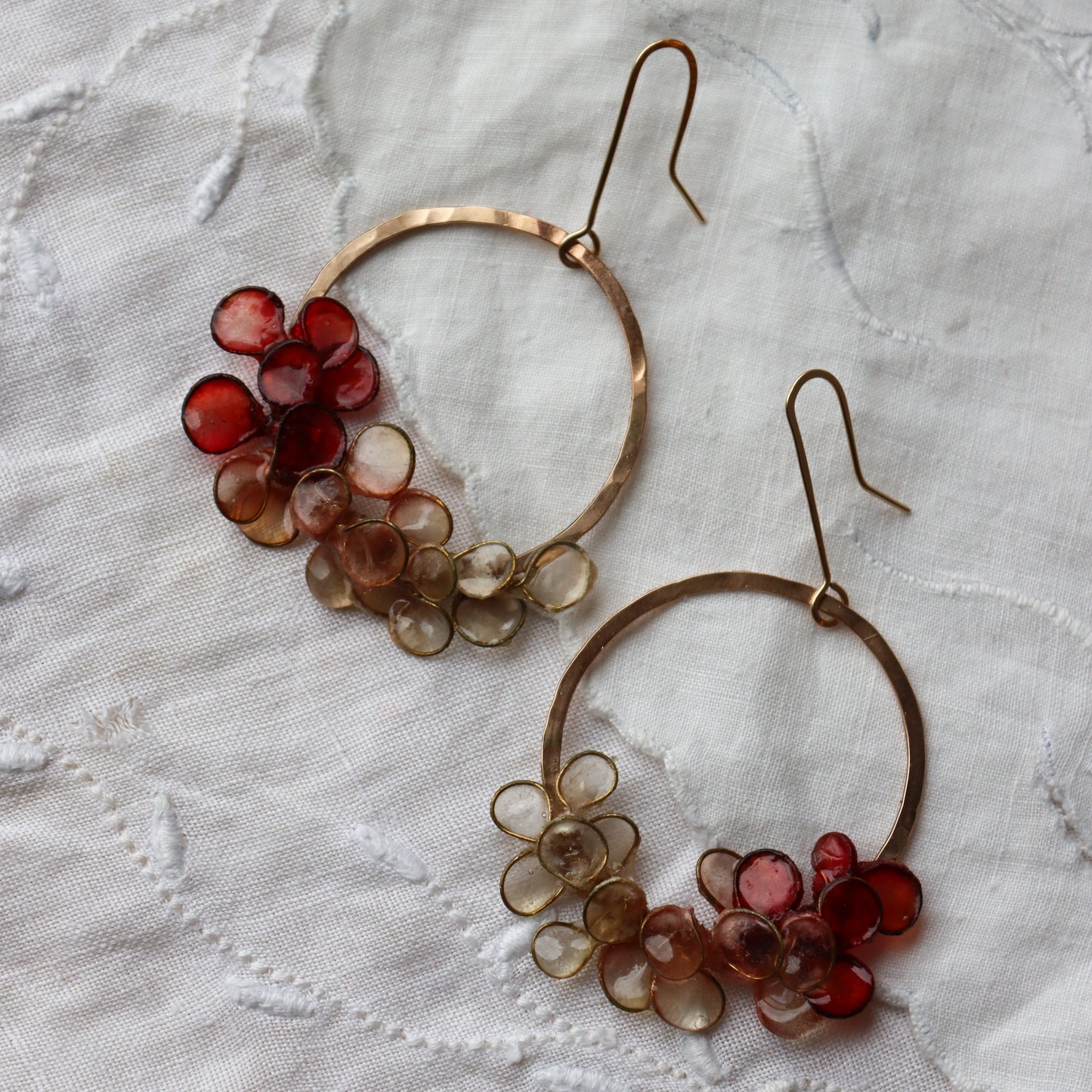 Laurel Earrings, gold filled, ombre coral