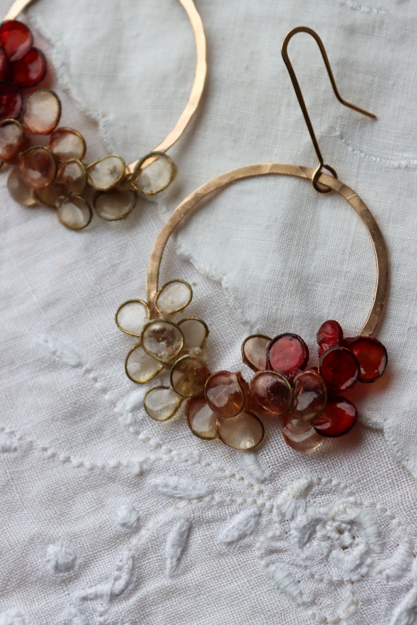 Laurel Earrings, gold filled, ombre coral