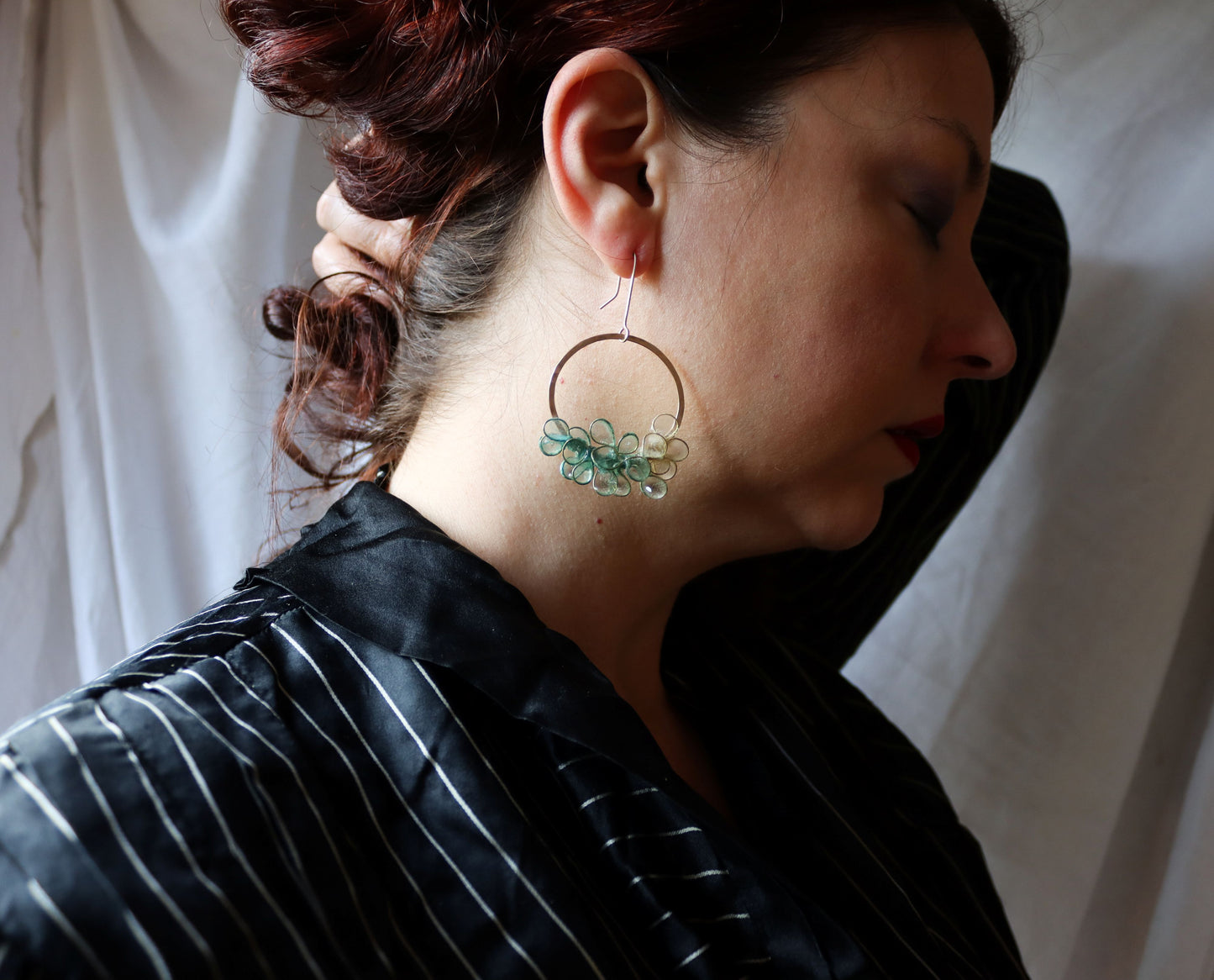 Laurel Earrings, gold filled, seaglass green