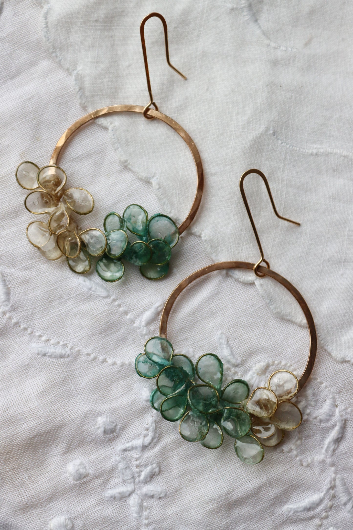 Laurel Earrings, gold filled, seaglass green