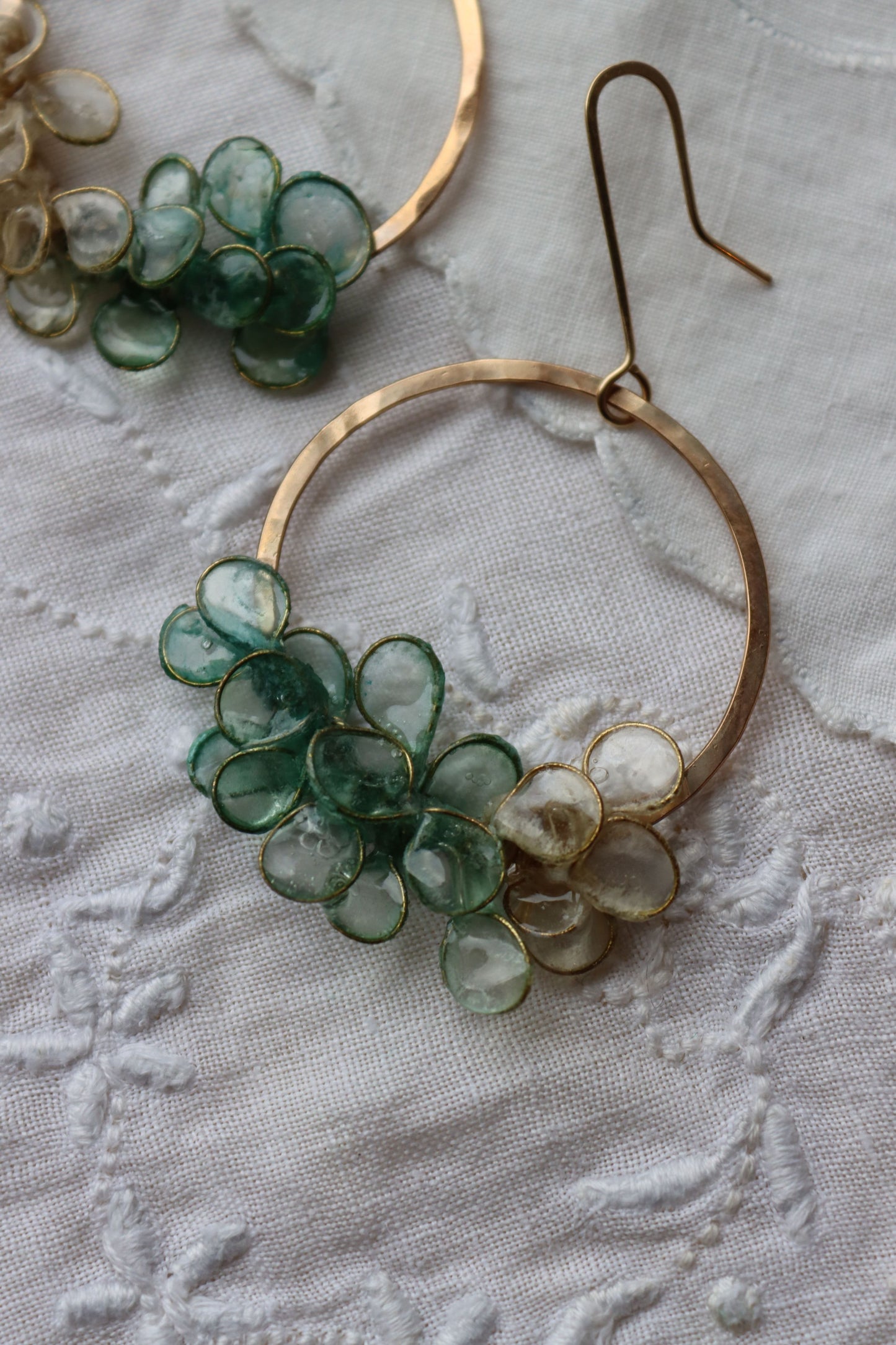 Laurel Earrings, gold filled, seaglass green