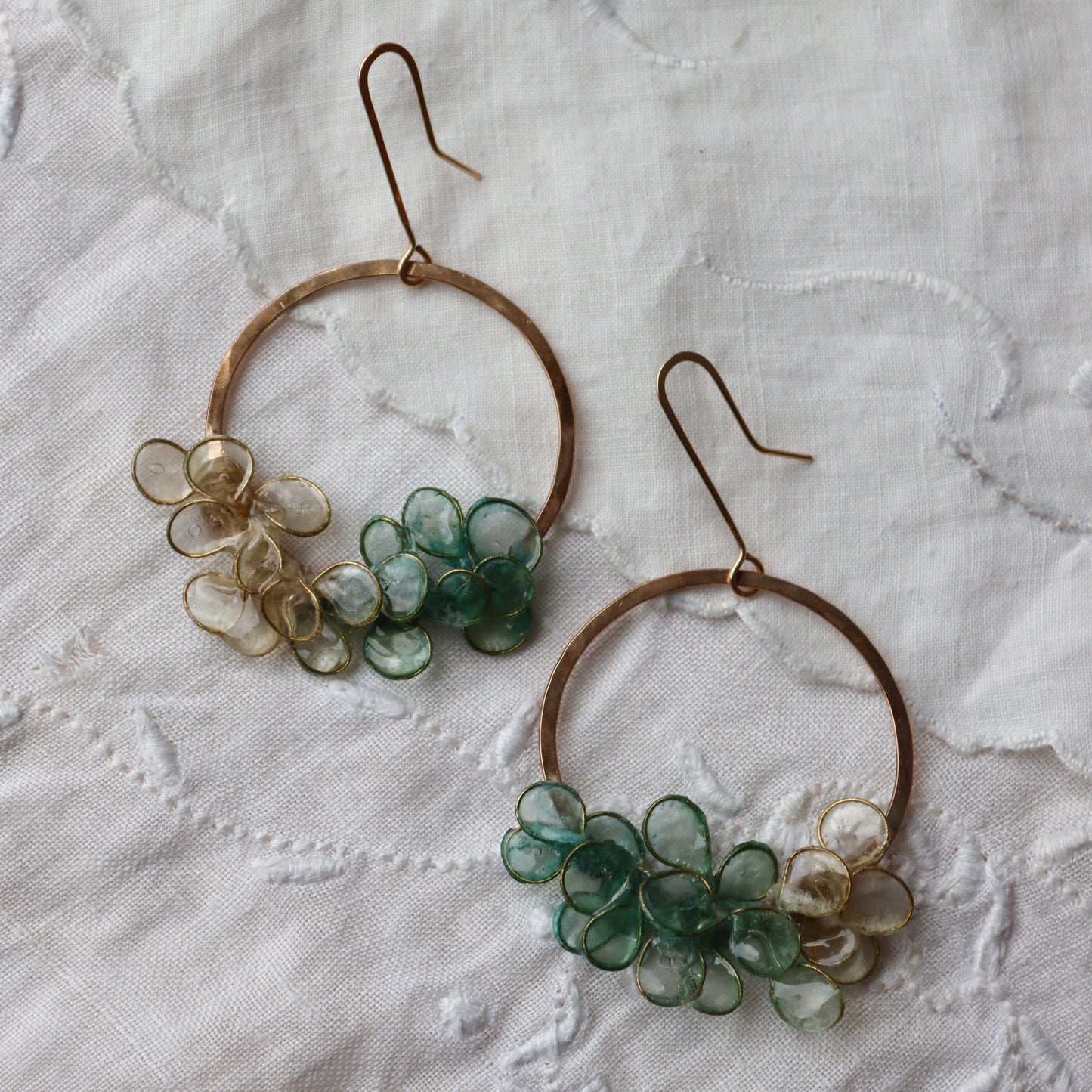 Laurel Earrings, gold filled, seaglass green