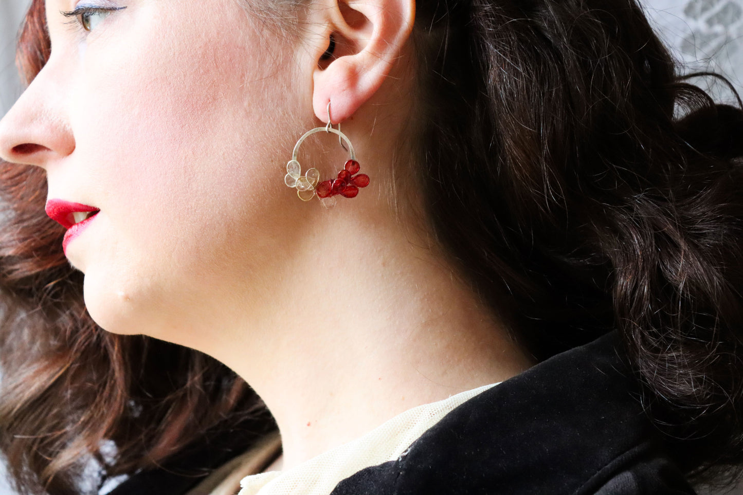 Laurel Earrings, coral pink, small