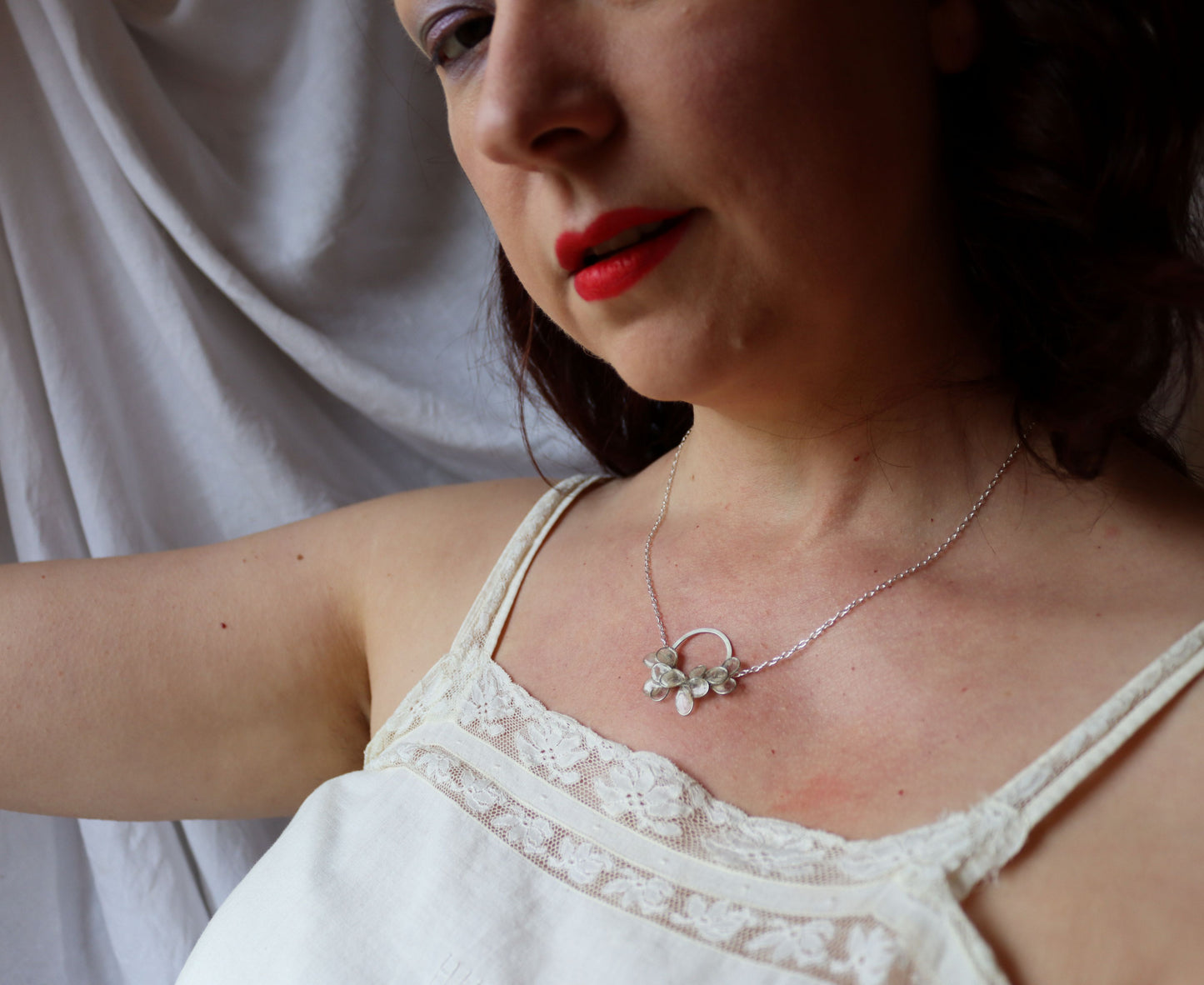 Laurel Necklace, small : ivory & silver