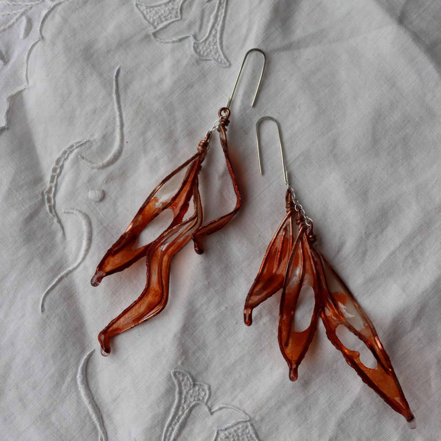 Leaf Cascade Earrings, burnt orange