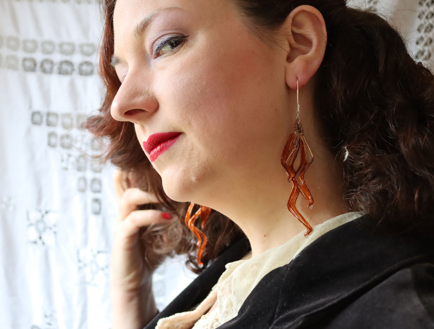 Leaf Cascade Earrings, burnt orange