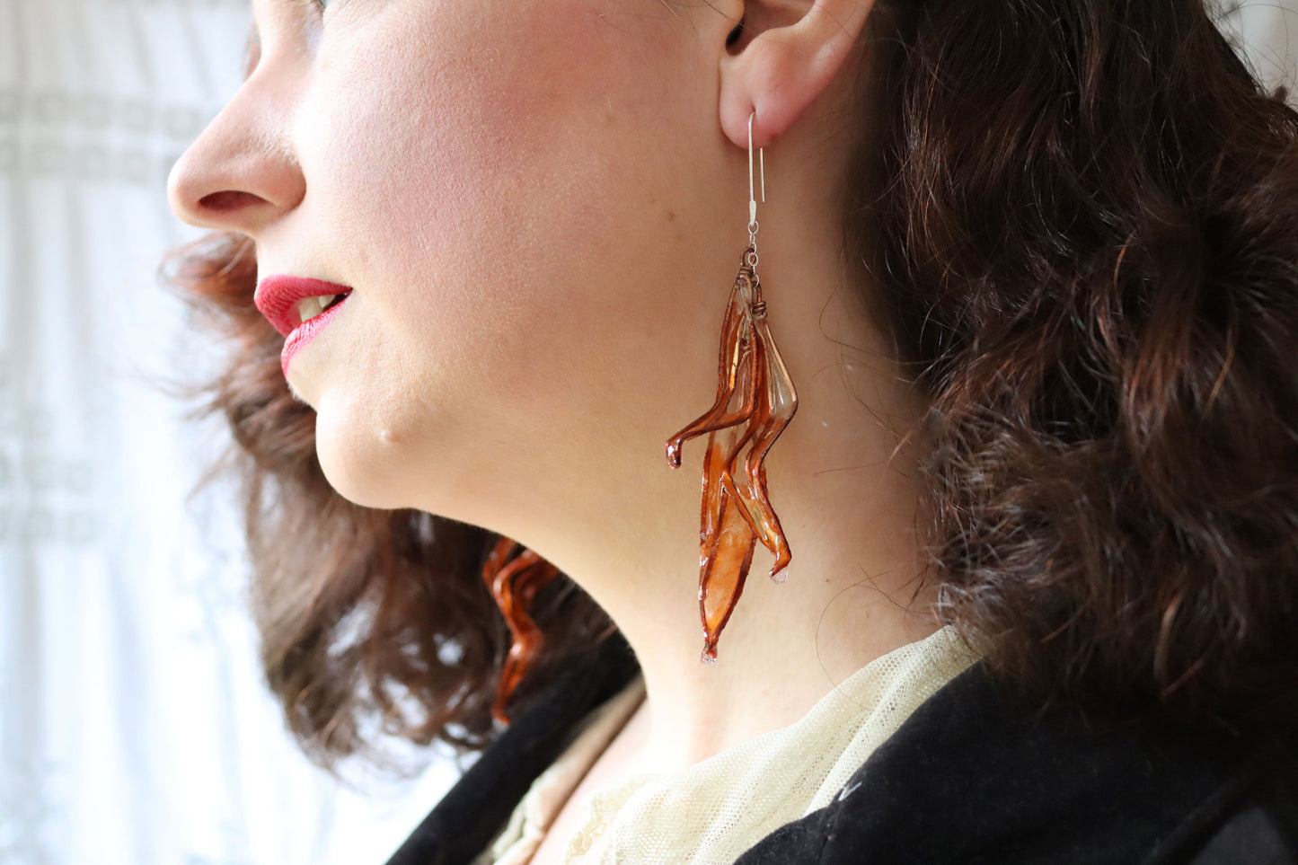 Leaf Cascade Earrings, burnt orange